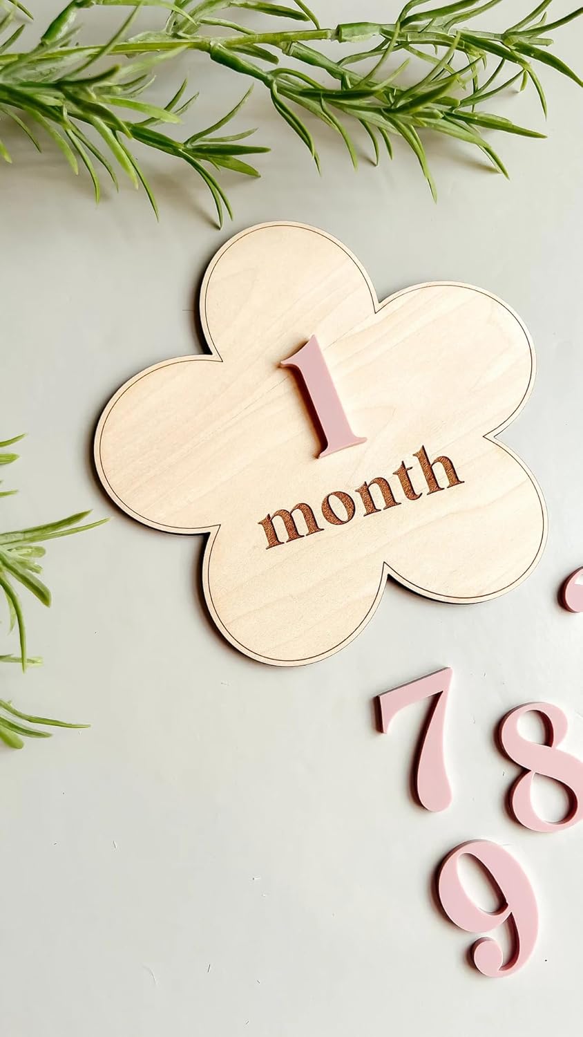 Wooden MDF Baby Monthly Milestone Cards Set (4.5 Inch)